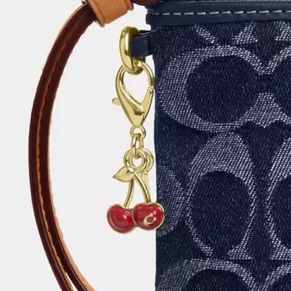Coach Corner Zip Wristlet In Signature C in Denim w/Cherry Charm, NWT - Picture 3 of 6
